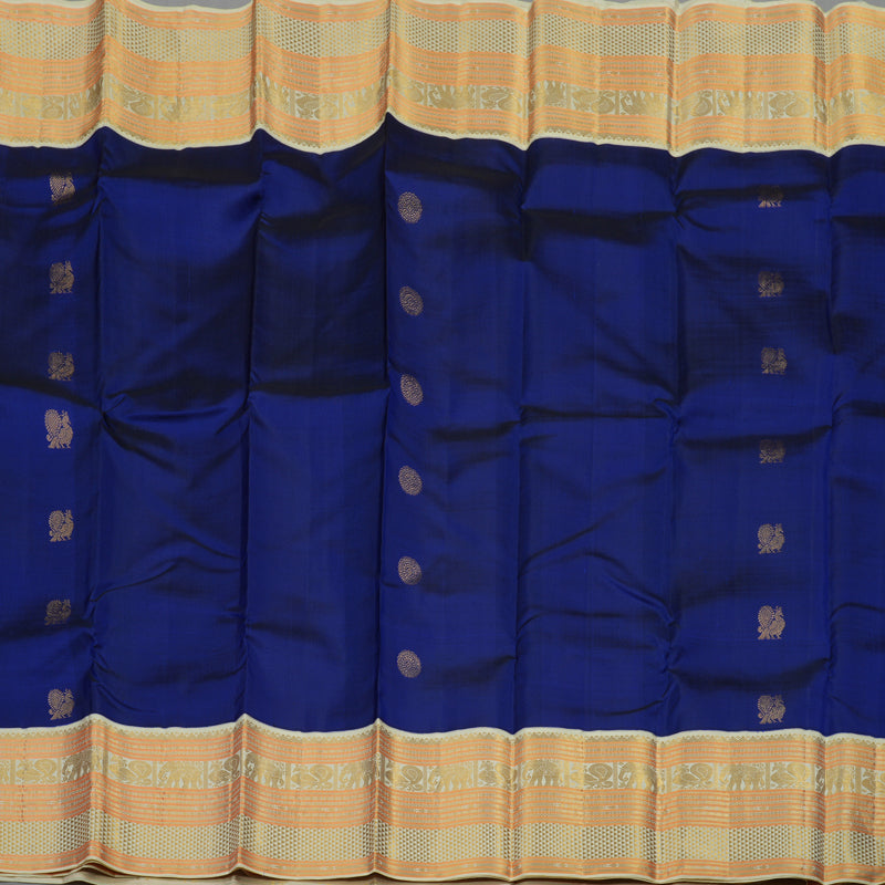 Hayagrivas Handloom Royal Blue Kanjivaram Silk Saree with Ivory Border KBE1336J13-1