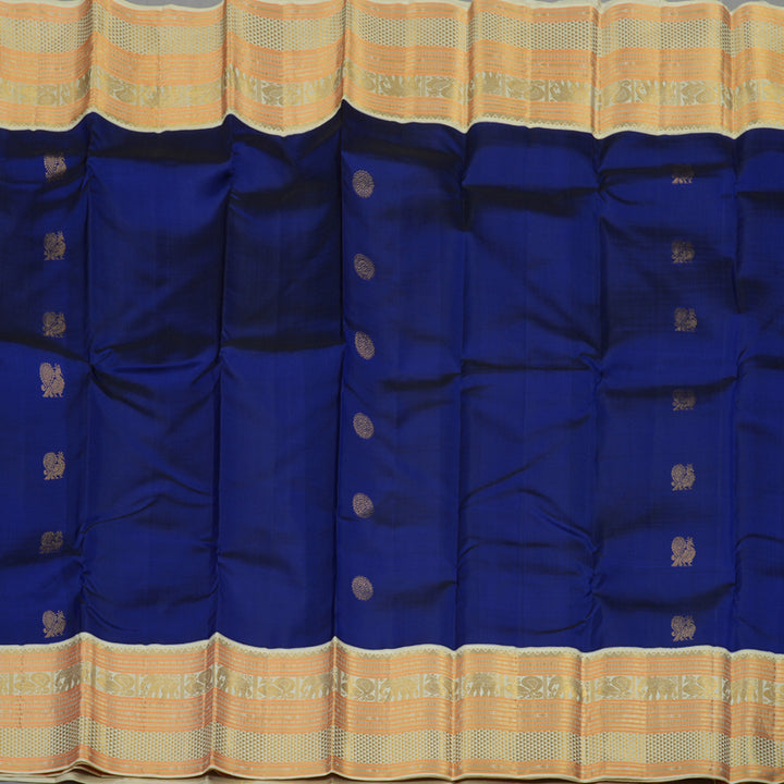 Hayagrivas Handloom Royal Blue Kanjivaram Silk Saree with Ivory Border KBE1336J13-1