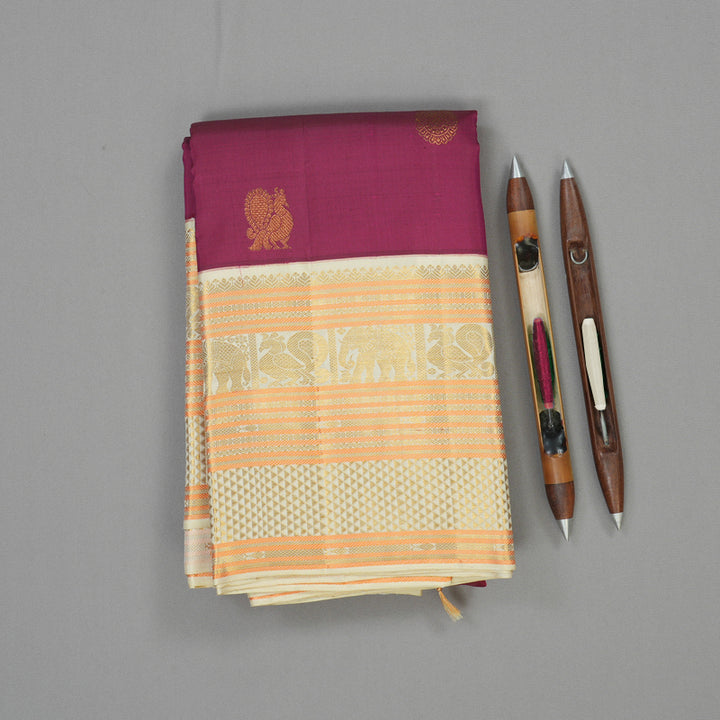Hayagrivas Handloom Wine Kanjivaram Silk Saree with Cream border KBE1336J14-1