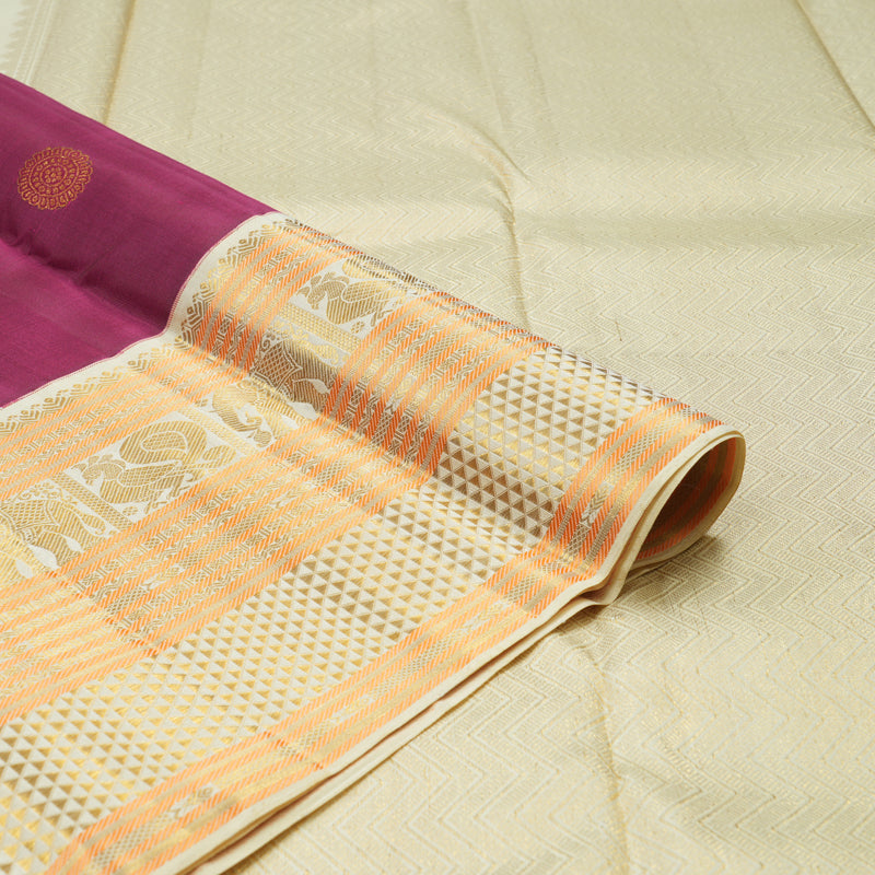 Hayagrivas Handloom Wine Kanjivaram Silk Saree with Cream border KBE1336J14-1
