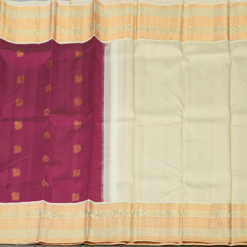 Hayagrivas Handloom Wine Kanjivaram Silk Saree with Cream border KBE1336J14-1