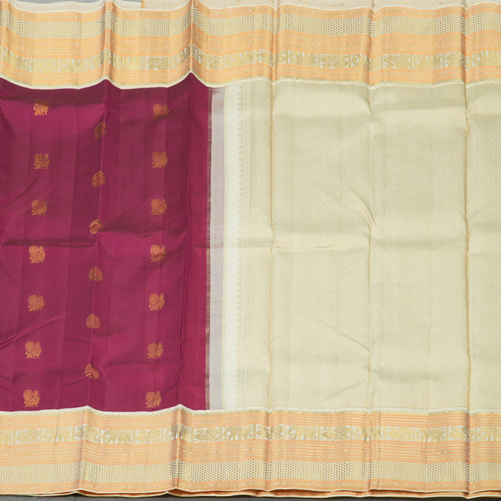 Hayagrivas Handloom Wine Kanjivaram Silk Saree with Cream border KBE1336J14-1