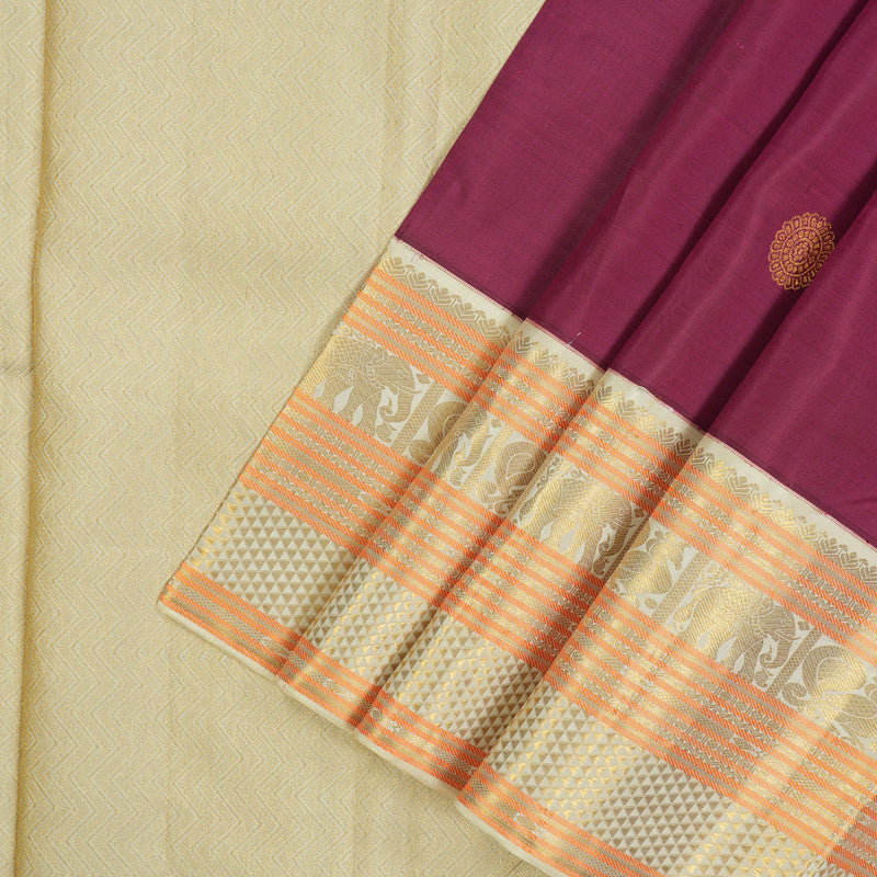 Hayagrivas Handloom Wine Kanjivaram Silk Saree with Cream border KBE1336J14-1