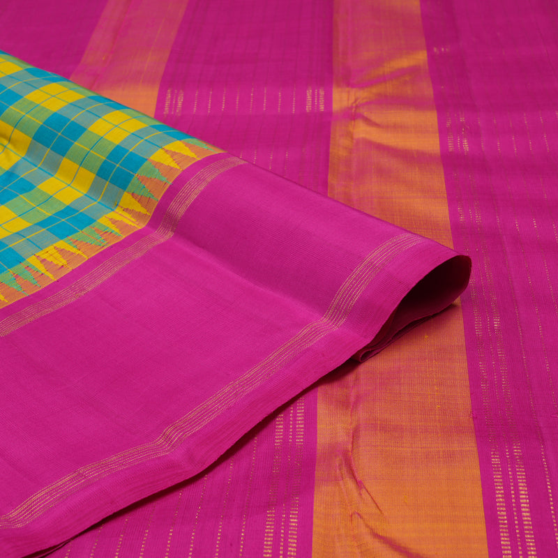 Hayagrivas Handloom Multicolour Checks Kanjivaram Silk Saree with Magenta Pink border KBE1336J17-1