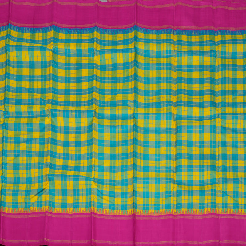 Hayagrivas Handloom Multicolour Checks Kanjivaram Silk Saree with Magenta Pink border KBE1336J17-1
