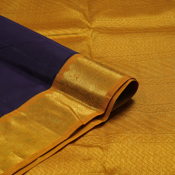 Hayagrivas Handloom Dark Indigo Blue Kanjivaram Silk Saree with Mustard Yellow Border KBE1336J4-1