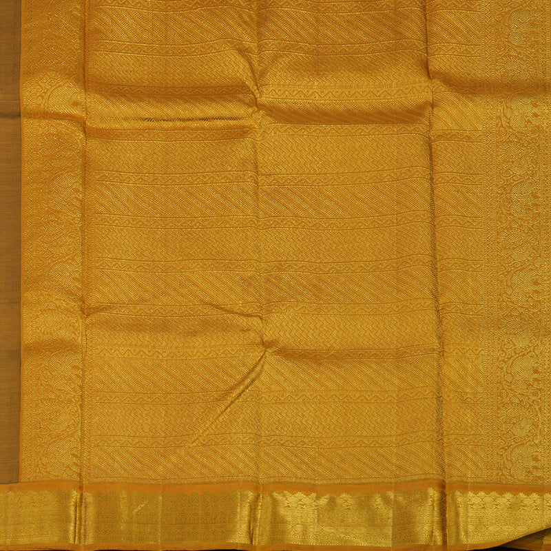 Hayagrivas Handloom Dark Indigo Blue Kanjivaram Silk Saree with Mustard Yellow Border KBE1336J4-1