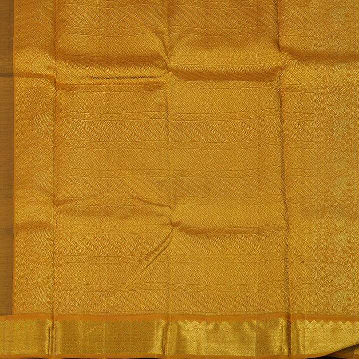 Hayagrivas Handloom Dark Indigo Blue Kanjivaram Silk Saree with Mustard Yellow Border KBE1336J4-1