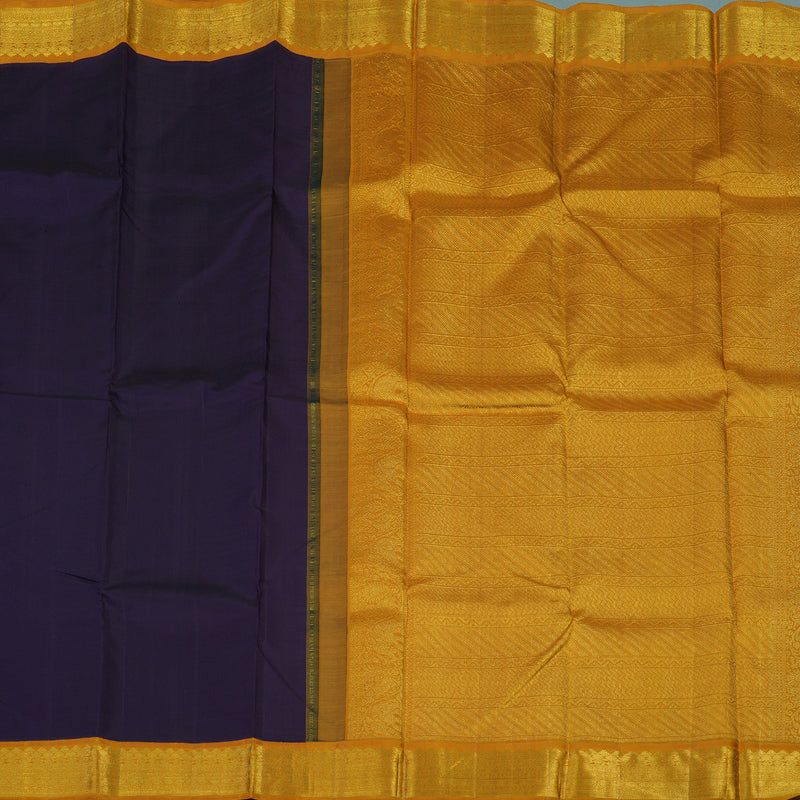 Hayagrivas Handloom Dark Indigo Blue Kanjivaram Silk Saree with Mustard Yellow Border KBE1336J4-1
