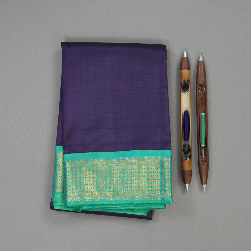 Hayagrivas Handloom Deep Purple Kanjivaram Silk Saree with Sea Green Border KBE1336J5-1