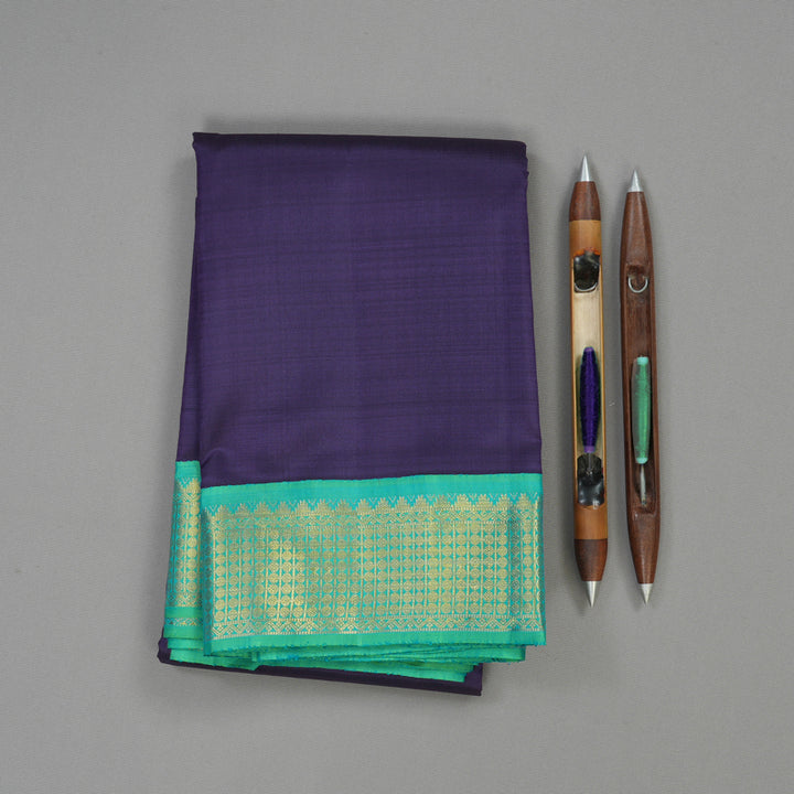 Hayagrivas Handloom Deep Purple Kanjivaram Silk Saree with Sea Green Border KBE1336J5-1