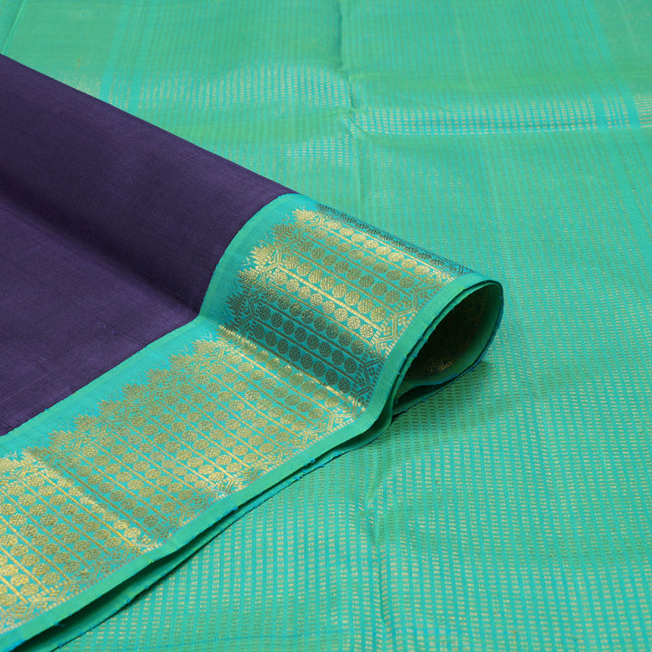 Hayagrivas Handloom Deep Purple Kanjivaram Silk Saree with Sea Green Border KBE1336J5-1