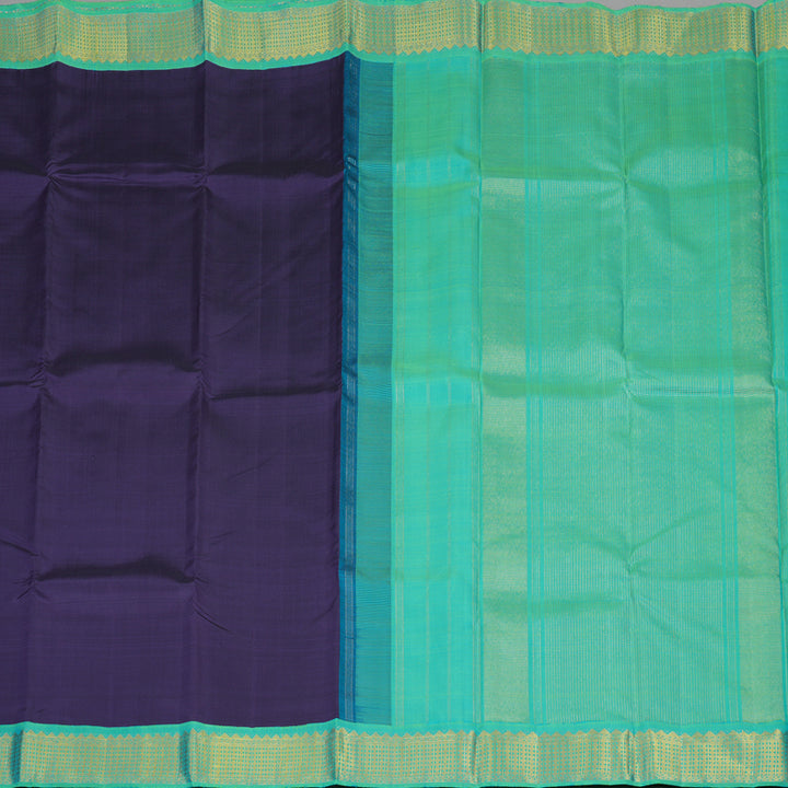Hayagrivas Handloom Deep Purple Kanjivaram Silk Saree with Sea Green Border KBE1336J5-1