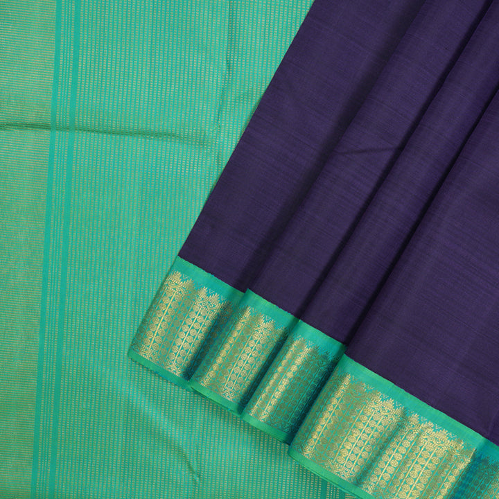 Hayagrivas Handloom Deep Purple Kanjivaram Silk Saree with Sea Green Border KBE1336J5-1