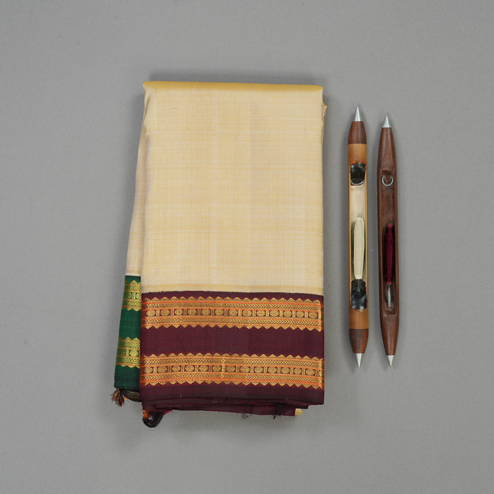 Hayagrivas Handloom Sandal Kanjivaram Silk Saree with Ganga Jamuna border KBE1336J6-1