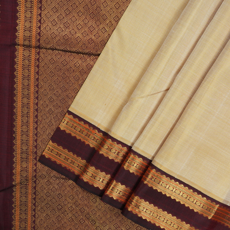 Hayagrivas Handloom Sandal Kanjivaram Silk Saree with Ganga Jamuna border KBE1336J6-1