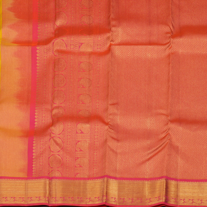 Hayagrivas Handloom Yellow Kanjivaram Silk Saree with Pinkish Orange Border KBE1337J10-5