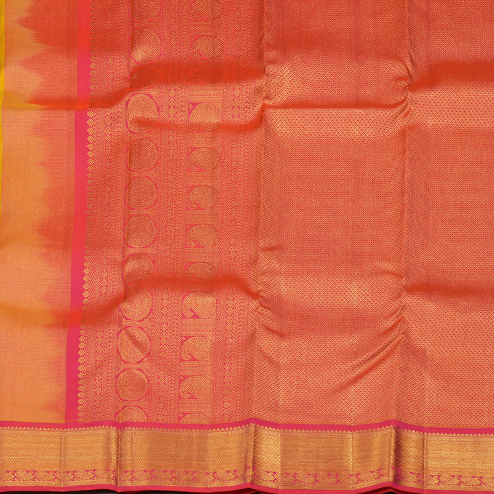 Hayagrivas Handloom Yellow Kanjivaram Silk Saree with Pinkish Orange Border KBE1337J10-5