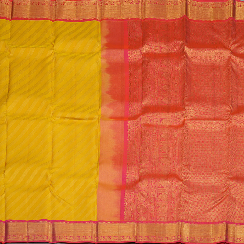 Hayagrivas Handloom Yellow Kanjivaram Silk Saree with Pinkish Orange Border KBE1337J10-5