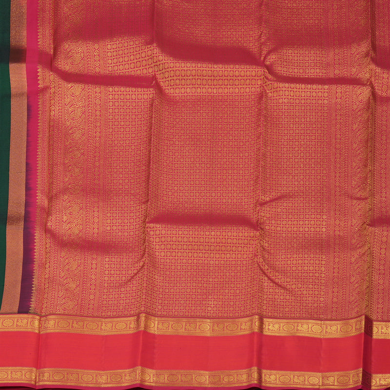 Hayagrivas Handloom Bottle Green Kanjivaram Silk Saree with Orangish Pink Border KBE1337J13-5