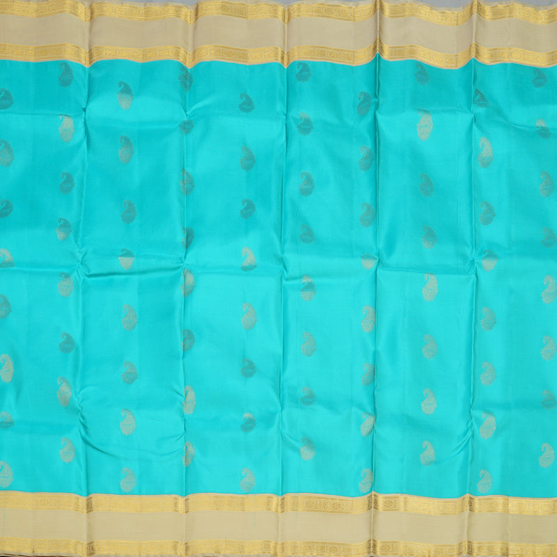 Hayagrivas Handloom Sky Blue Kanjivaram Silk Saree with Beige border KBE1337J13-6