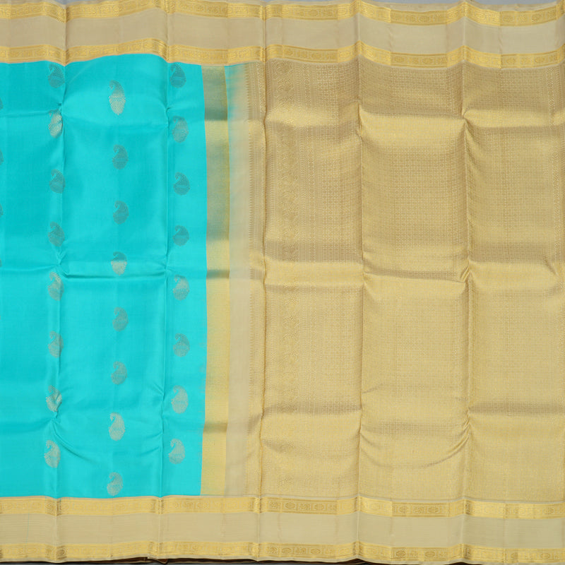 Hayagrivas Handloom Sky Blue Kanjivaram Silk Saree with Beige border KBE1337J13-6