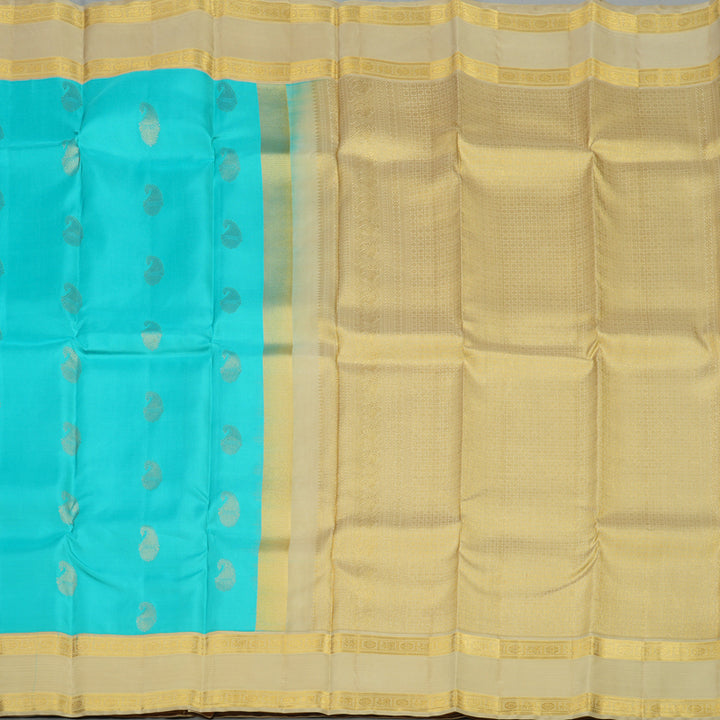 Hayagrivas Handloom Sky Blue Kanjivaram Silk Saree with Beige border KBE1337J13-6