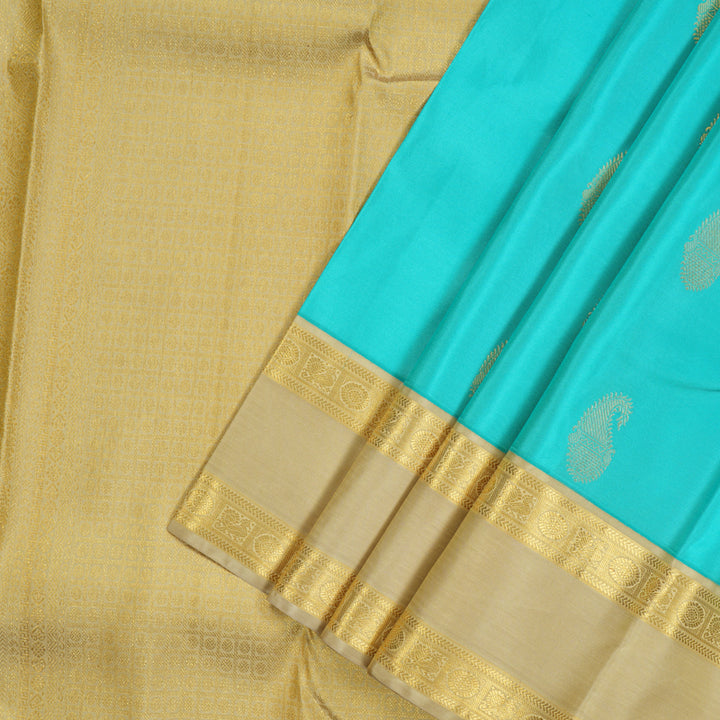 Hayagrivas Handloom Sky Blue Kanjivaram Silk Saree with Beige border KBE1337J13-6