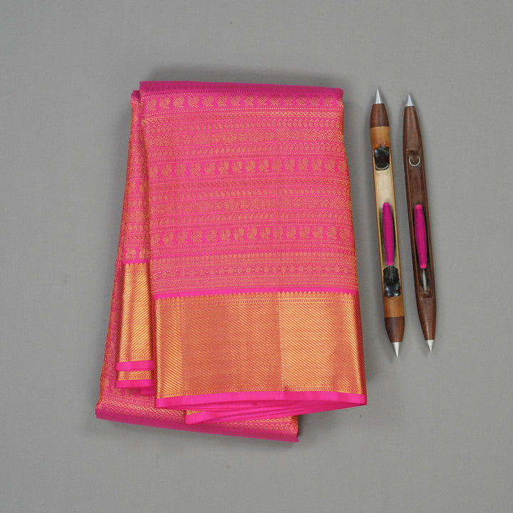 Hayagrivas Handloom Bright Pink Kanjivaram Silk Saree KBE1337J3-2