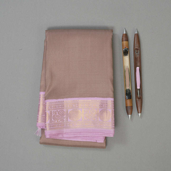 Hayagrivas Handloom Chocolate Brown Kanjivaram Silk Saree with Lavendar Pink Border KBE1338J3-2