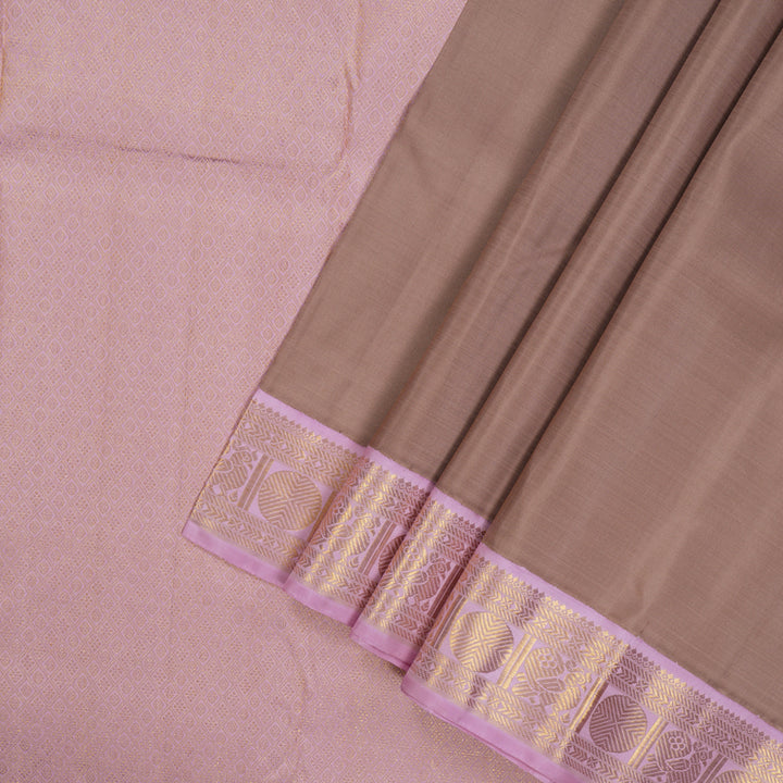 Hayagrivas Handloom Chocolate Brown Kanjivaram Silk Saree with Lavendar Pink Border KBE1338J3-2