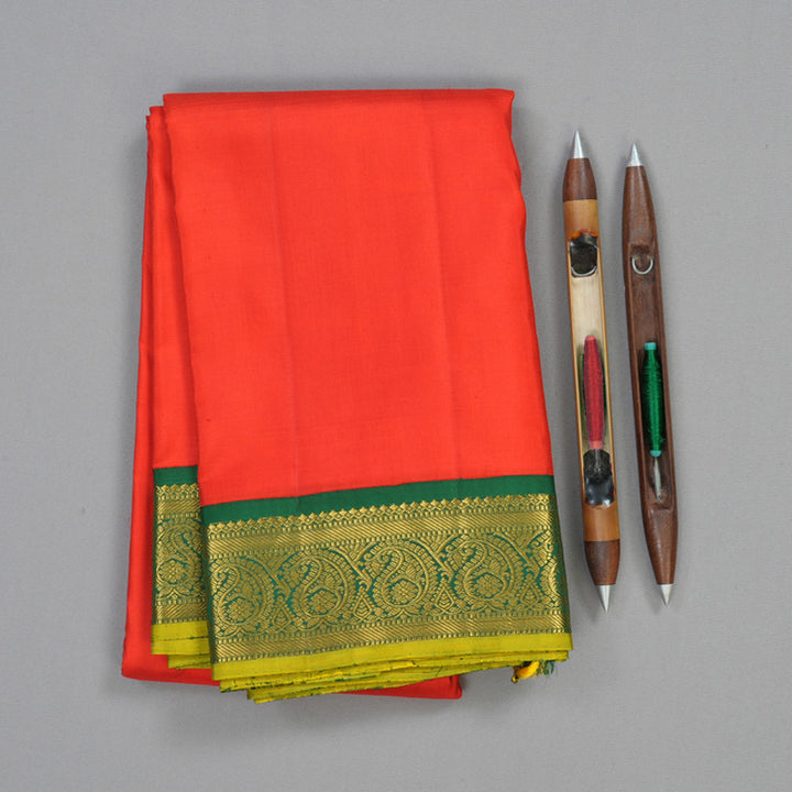 Hayagrivas Handloom Red Kanjivaram Silk Saree with Dark Green Border KBE1338J3-1