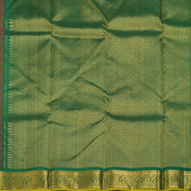 Hayagrivas Handloom Red Kanjivaram Silk Saree with Dark Green Border KBE1338J3-1