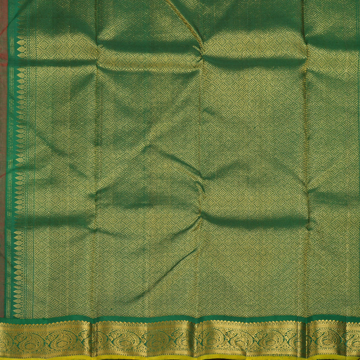 Hayagrivas Handloom Red Kanjivaram Silk Saree with Dark Green Border KBE1338J3-1