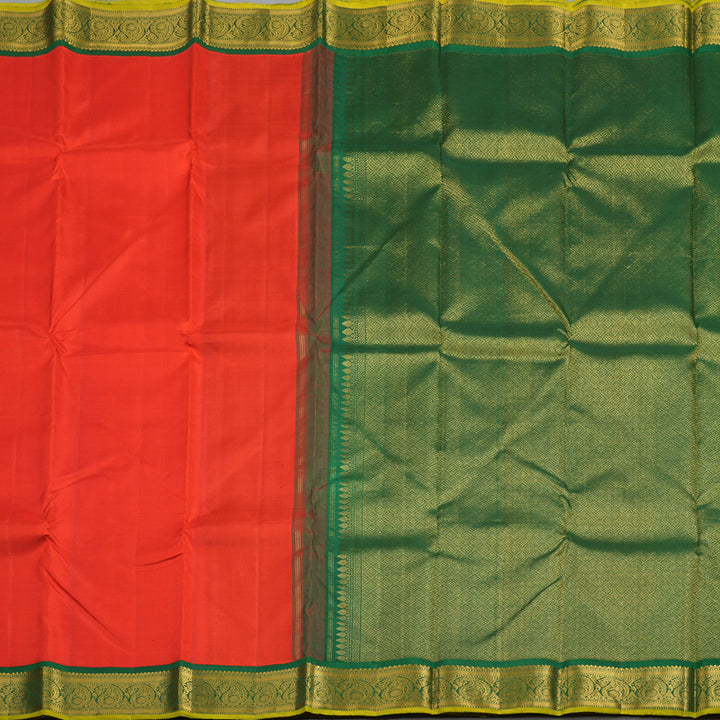 Hayagrivas Handloom Red Kanjivaram Silk Saree with Dark Green Border KBE1338J3-1