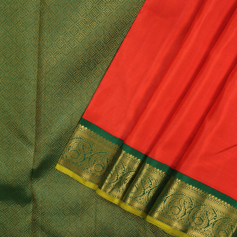 Hayagrivas Handloom Red Kanjivaram Silk Saree with Dark Green Border KBE1338J3-1