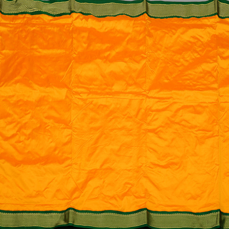 Hayagrivas Mango Yellow Handloom Kanjivaram Teb Yards Silk Saree with Bottle Green Border KBE133D1-1