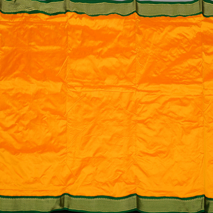 Hayagrivas Mango Yellow Handloom Kanjivaram Teb Yards Silk Saree with Bottle Green Border KBE133D1-1