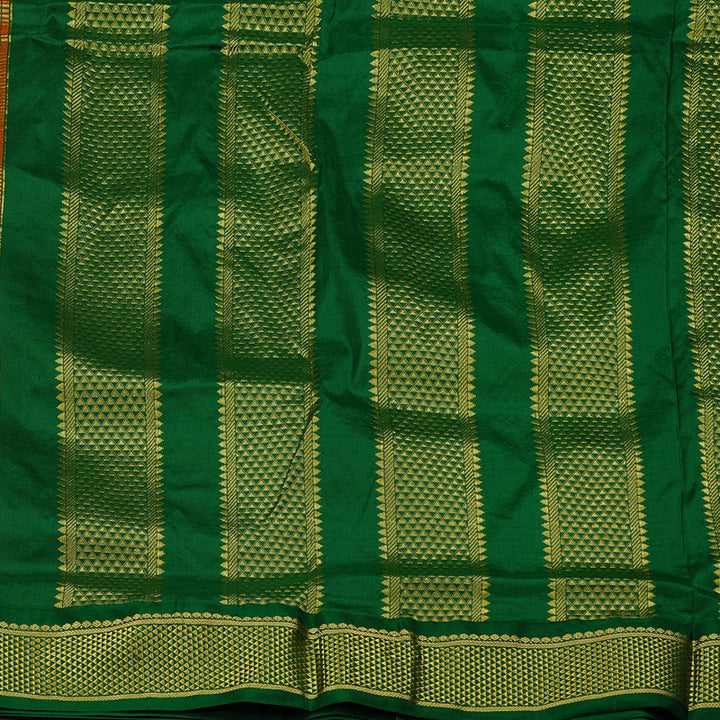 Hayagrivas Mango Yellow Handloom Kanjivaram Teb Yards Silk Saree with Bottle Green Border KBE133D1-1