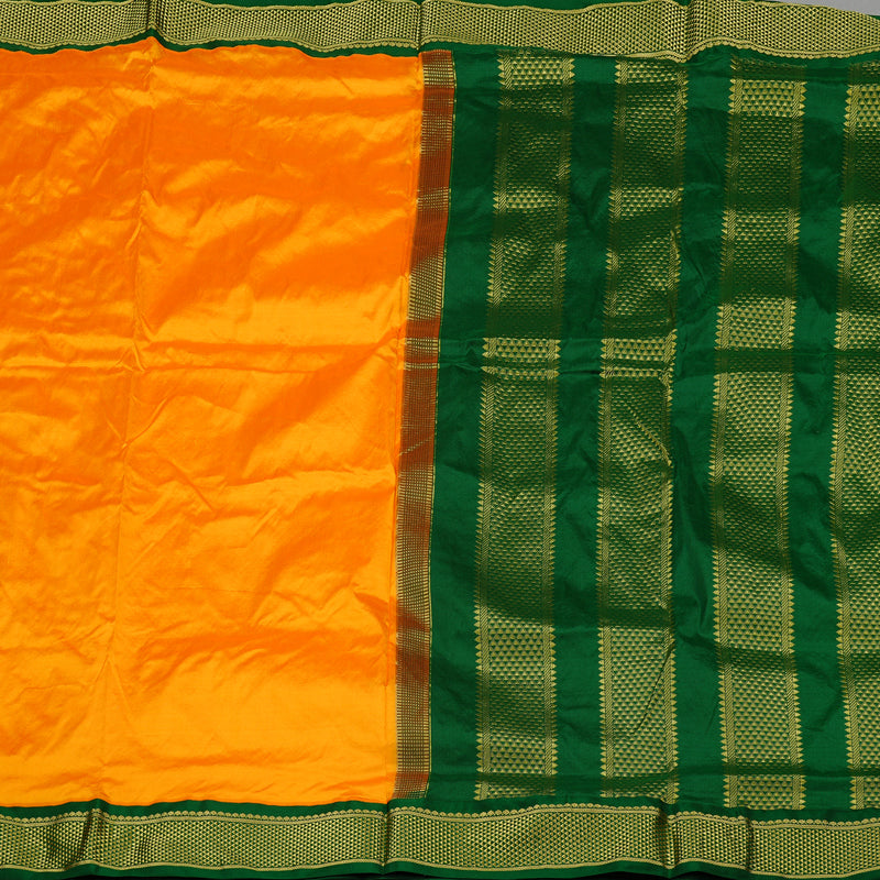 Hayagrivas Mango Yellow Handloom Kanjivaram Teb Yards Silk Saree with Bottle Green Border KBE133D1-1