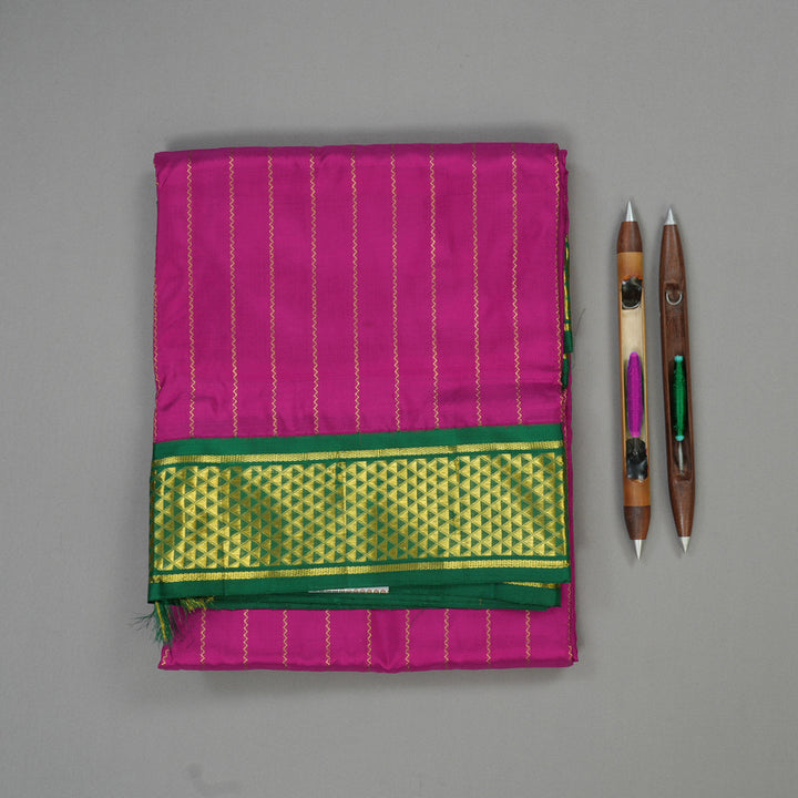 Hayagrivas Handloom Purple Kanjivaram Ten Yards Silk Saree with Dark Green Border KBE1352J3-1