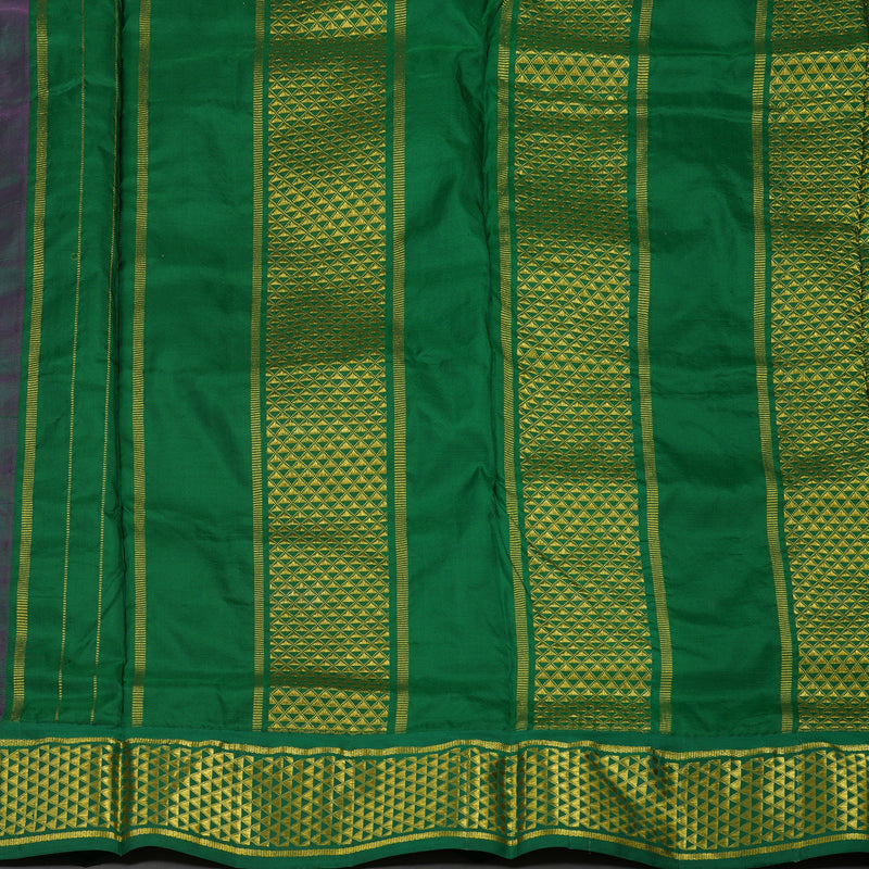 Hayagrivas Handloom Purple Kanjivaram Ten Yards Silk Saree with Dark Green Border KBE1352J3-1