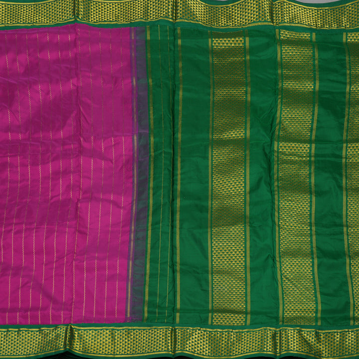 Hayagrivas Handloom Purple Kanjivaram Ten Yards Silk Saree with Dark Green Border KBE1352J3-1