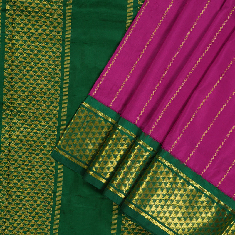 Hayagrivas Handloom Purple Kanjivaram Ten Yards Silk Saree with Dark Green Border KBE1352J3-1