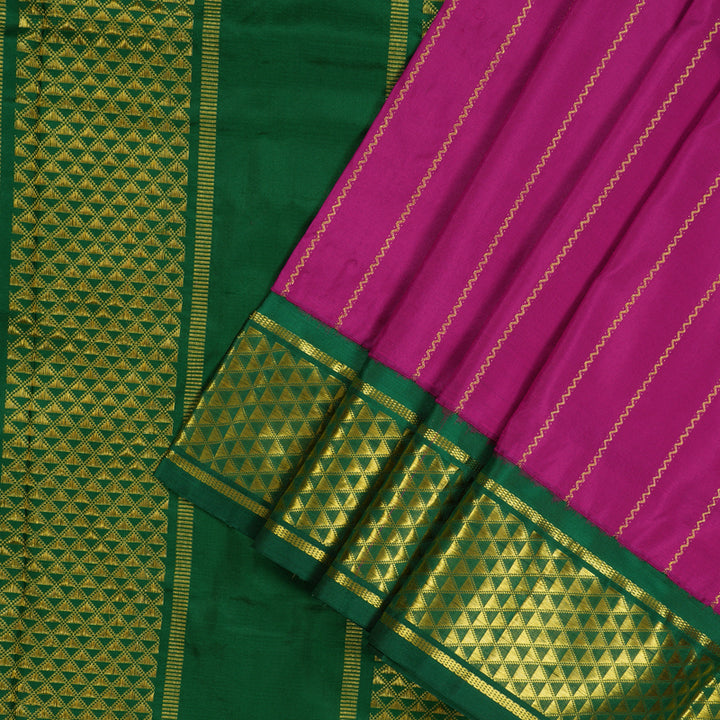 Hayagrivas Handloom Purple Kanjivaram Ten Yards Silk Saree with Dark Green Border KBE1352J3-1