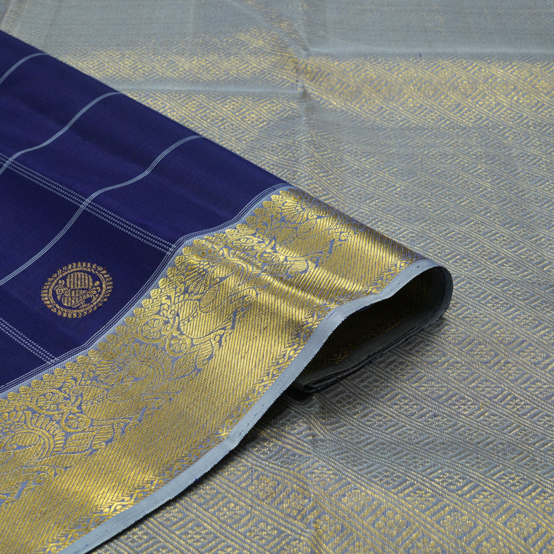 Hayagrivas Handloom Navy Blue Kanjivaram Silk Saree with Bluish Grey Border KBE1353J5-1