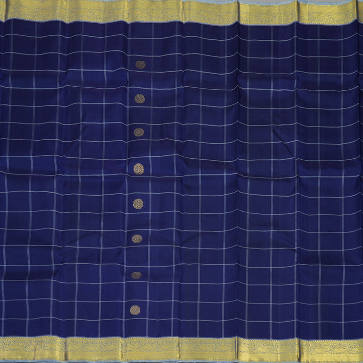 Hayagrivas Handloom Navy Blue Kanjivaram Silk Saree with Bluish Grey Border KBE1353J5-1