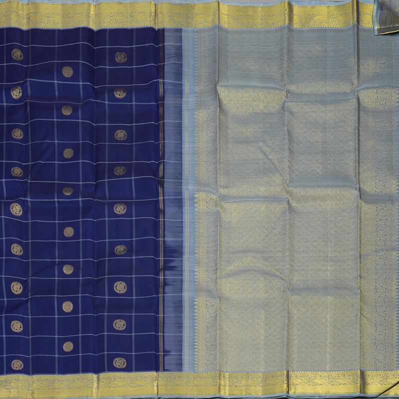 Hayagrivas Handloom Navy Blue Kanjivaram Silk Saree with Bluish Grey Border KBE1353J5-1