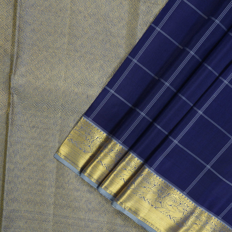Hayagrivas Handloom Navy Blue Kanjivaram Silk Saree with Bluish Grey Border KBE1353J5-1
