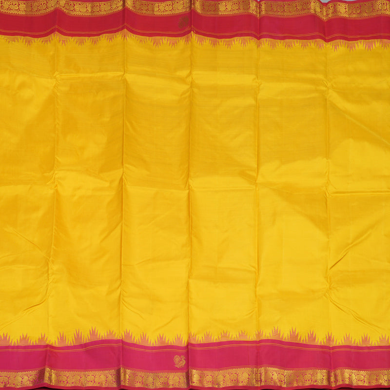 Hayagrivas Handloom Yellow Kanjivaram Silk Saree with Reddish Pink Border KBE1356J1-1